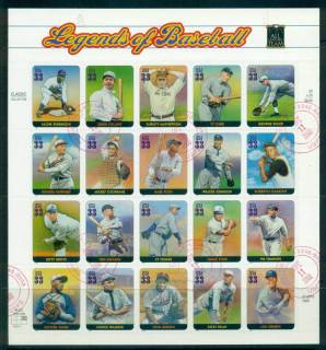 USA-2000-Sc3408-Legends-of-Baseball-Pane-20-FU-lot53689