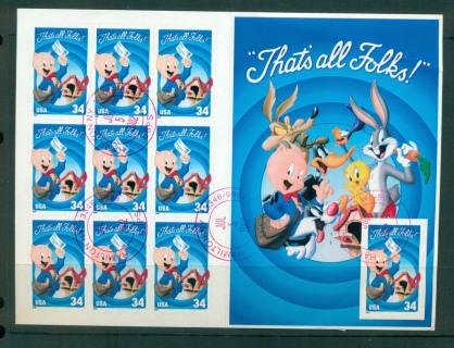 USA-2001-Sc3534-Porky-Pig-at-Mailbox-Pane-10-FU-lot53769