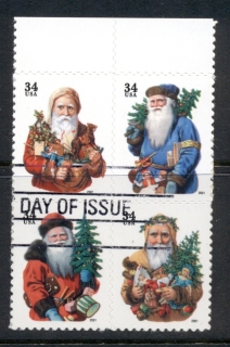 USA-2001-Sc3537-40-Xmas-Santa-on-piece-FU