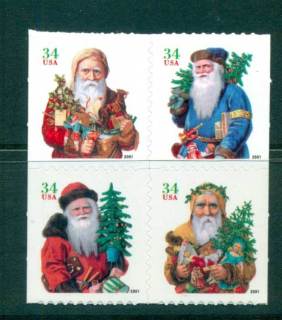 USA-2001-Sc3541-44-Xmas-Decorations-Die-cut-11-Blk-4-MUH-lot53774