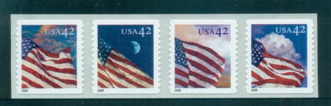 USA-2008-Sc4244-47-Flags-at-Dusk-to-dawn-Coil-Die-cut-11-rounded-corners-vert-Str4-MUH-lot52924