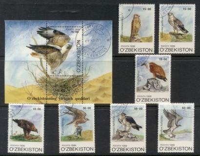 Uzbekistan-1999-Birds-of-Prey-MS-CTO