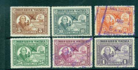 Venezuela-1948-49-Air-Mail-Columbus-MLH-FU-Lot46778