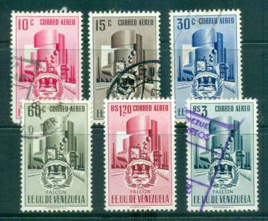 Venezuela-1952-Arms-of-Falcon-Stylized-Oil-Refinery-Air-faults6-9-FU-Lot46800