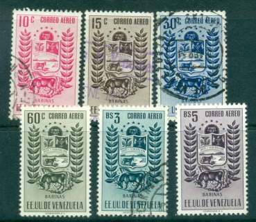 Venezuela-1953-54-Air-Mail-Arms-of-Barinas-Cow-Horse-6-9-FU-Lot46829