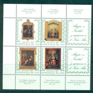 Venezuela-1987-Xmas-Blk-4-labels-MUH-Lot47034