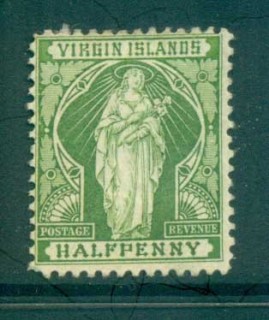 Virgin-Is-1899-St-Ursula-with-Lilies-1-2d-yellow-green-MH-lot81076