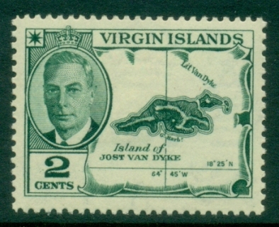 Virgin-Is-1952-KGVI-Pictorial-2c-Map-of-Jost-van-Dyke-MLH