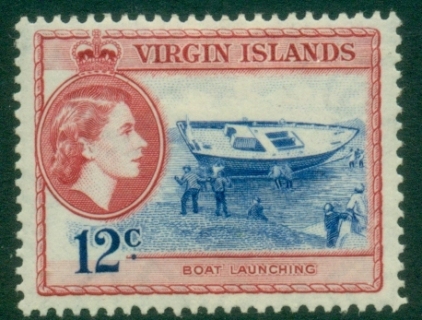 Virgin-Is-1956-QEII-Pictorial-12c-Boat-Launching-MLH