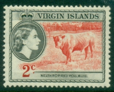 Virgin-Is-1956-QEII-Pictorial-2c-Nelthrop-Red-Poll-Bull-MLH