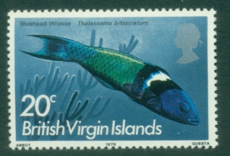 Virgin-Is-1975-Pictorial-Fish-20c-Blue-head-Wrasse-MLH