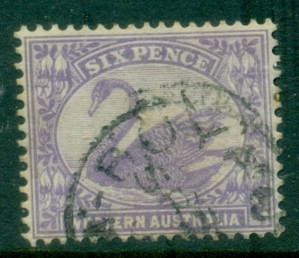 Australia-WA-1906-07-6d-Violet-Swan-Typo-perf-14-Wmk-Crown-A-FU