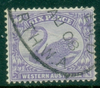 WA-1906-07-6d-Violet-Swan-Typo-perf-14-Wmk-Crown-A-FU