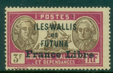 Wallis-Futuna-1941-Adherence-to-General-de-Gaulle-Stamps-of-1930-1940-Overprinted-France-Libre-3fr-MLH