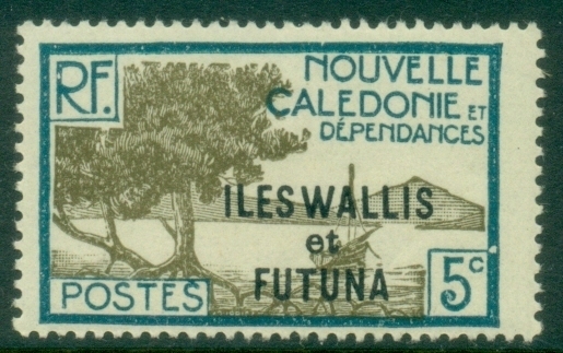 Wallis-Futuna-1930-1938-New-Caledonia-Postage-Stamps-of-1928-Overprinted-ILES-WALLIS-et-FUTUNA-5c-MLH