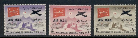 Yemen-Kingdom-1964-Mi66-68-Red-Cross-centenary-Opt-Air-Mail-New-Values-MLH