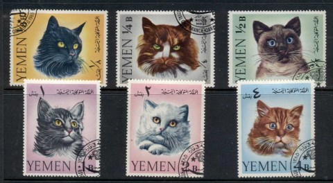 Yemen-Kingdom-1965-Mi173-178-Cats-CTO-2