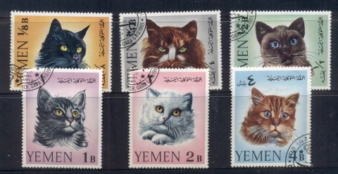 Yemen-Kingdom-1965-Mi173-178-Cats-CTO-3