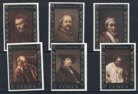 Yemen-Kingdom-1967-Mi278A-283A-Stamp-Ex-AMPHILEX-Rembrandt-Paintings-gold-frame-MLH