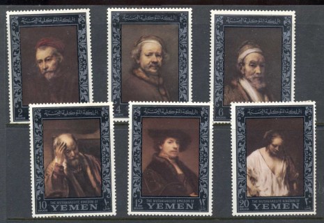 Yemen-Kingdom-1967-Mi284A-289A-Stamp-Ex-AMPHILEX-Rembrandt-Paintings-silver-frame-MLH