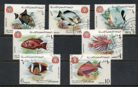 Yemen-Kingdom-1967-Mi323-329-Fish-red-flag-CTO