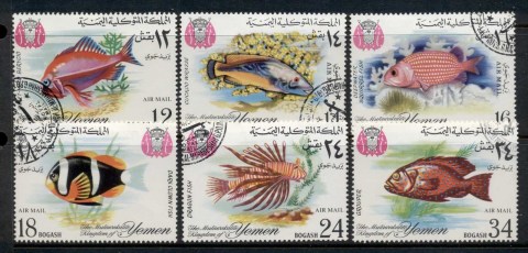 Yemen-Kingdom-1967-Mi397-402-Fish-pink-flag-CTO