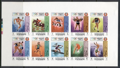 Yemen-Kingdom-1969-Mi903B-912B-Summer-Olympics-Munich-sheetlet-IMPERF-MLH