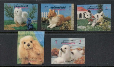 Yemen-Kingdom-1970-Mi1040-1044-Toy-Dogs-plastic-coated-3D5-6-MLH