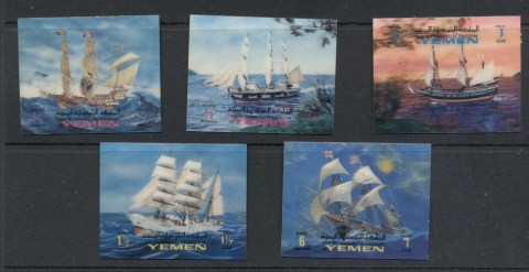 Yemen-Kingdom-1970-Mi1060-1064-Sailing-Ships-plastic-coated-3D5-6-MLH