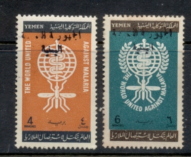 Yemen-YAR-1962-Mi254-255-Malaria-Opt-Yemen-Arab-Republic-Handstamp-6b-toned-perfs-at-top-MUH