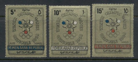 Yemen-YAR-1967-Mi613-615-Winter-Olympics-Grenoble-gold-paper-MUH