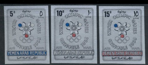 Yemen-YAR-1967-Mi616-618-Winter-Olympics-Grenoble-Silver-paper-IMPERF-MUH