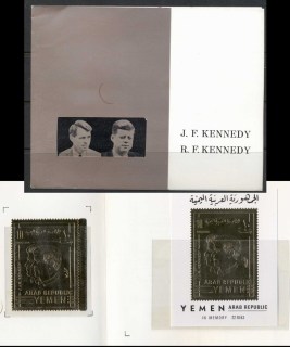 Yemen-YAR-1968-Mi860A-MS91-Robert-JFK-Kennedy-gold-foil-embossed-MS-in-presentation-folder