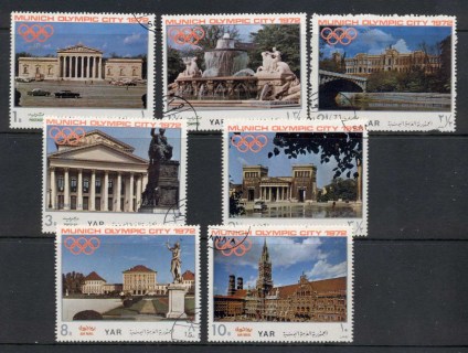 Yemen-YAR-1970-Mi1232-1238-Olympic-City-Munich-Famous-Sights-CTO