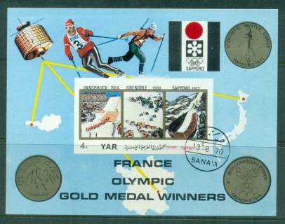 Yemen-YAR-1970-Winter-Olympics-France-Gold-Medal-Winners-IMPERF-MS-CTO