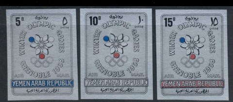 Yemen-YAR-1967-Mi616-618-Winter-Olympics-Grenoble-Silver-paper-IMPERF-MUH