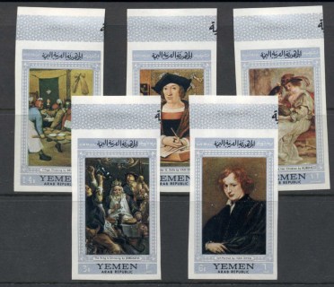 Yemen-1967-Mi587-591-Paintings-by-Flemish-Masters-IMPERF-MLH