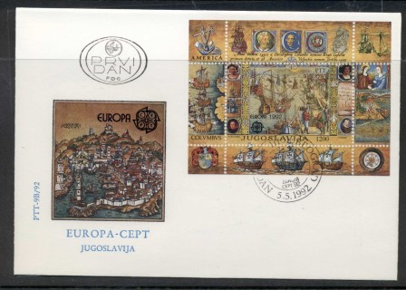 Yugoslavia-1992-Europa-Columbus-Discovery-of-America-MS-FDC