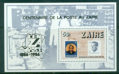 Zaire-1986-Centenary-of-Post-in-Zaire-MS-MUH