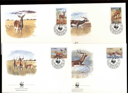 Zambia-1987 WWF Black Lechwe 4xFDC