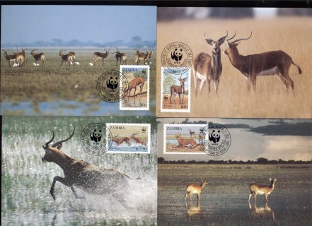 Zambia-1987 WWF Black Lechwe 4xMaxicard