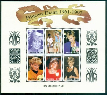 Zambia-1997 Princess Diana in Memoriam, Diana Out & About 700k MS