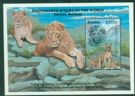 Zambia-1997-Endangered-Species-of-the-World-Lion-MS-MUH