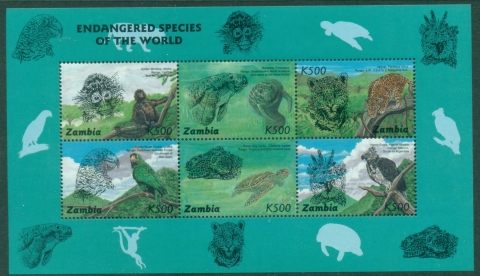 Zambia-1997-Endangered-Species-of-the-World-MS-MUH