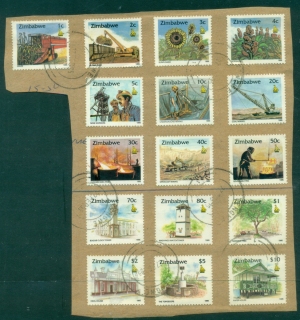 Zimbabwe-1995-Pictorials-Industries-Buildings-on-piece-FU