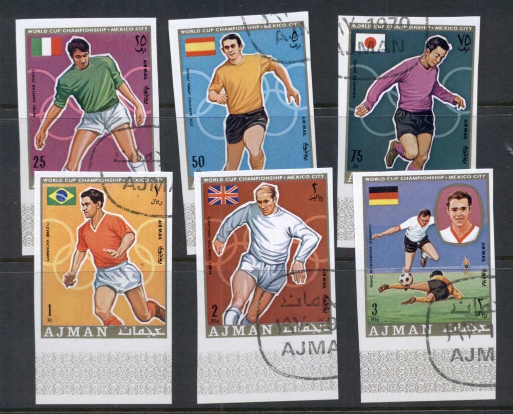 Ajman 1970 Mi#525-530 Football World Championships Mexico (I) IMPERF