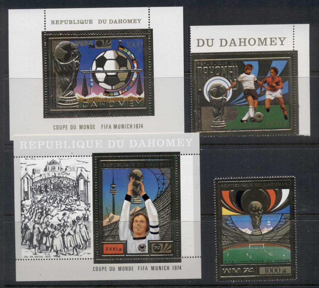 Dahomey-1974-World Cup Soccer Munich Gold Foil Embossed + MS