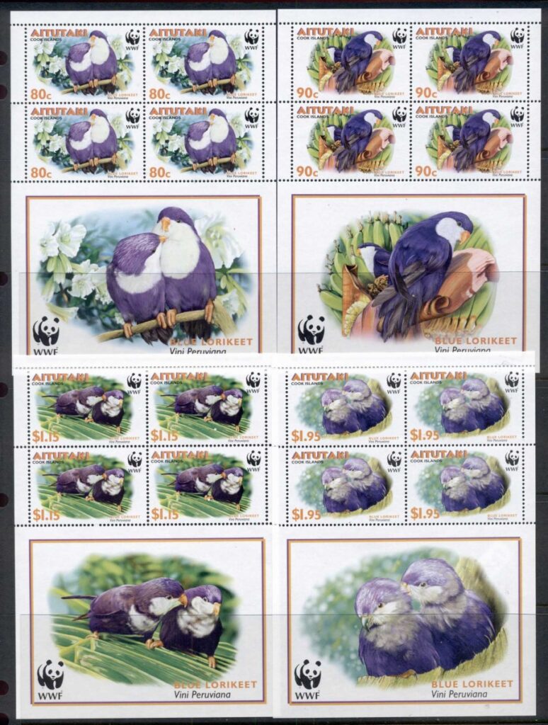 Aitutaki-2002 WWF Tahitian Blue Lorikeet 4x MS