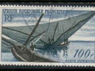 French Equatorial Africa 1955 Airmail 100f Local Fishing Boat