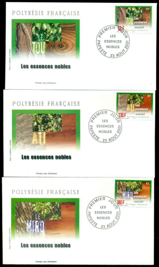 French-Polynesia-2001 Hardwood Trees 3xFDC
